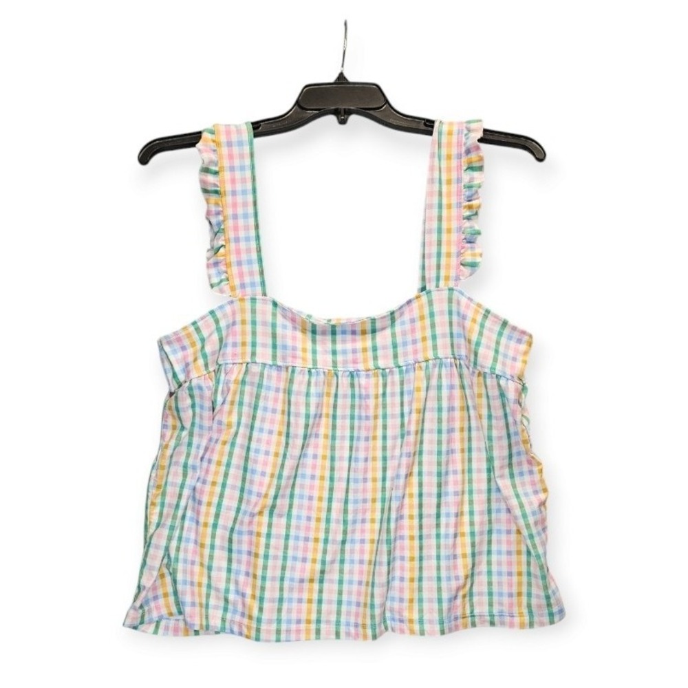 Crown & Ivy Tank Top Womens Large Babydoll Printed‎ Smocked Flutter Sleeve Shirt